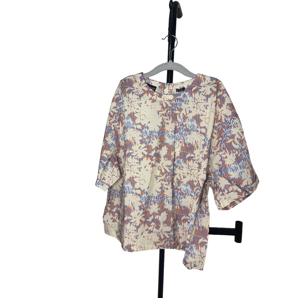 Wildfang Essential Boxy Top Woodblock Floral Print Dropped‎ Shoulder Size XL NWT